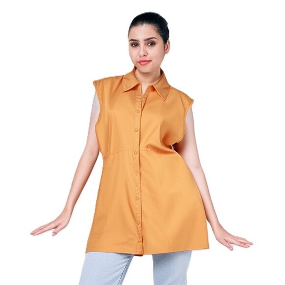 Apostrophe Tops - Apostrophe Women’s Orange, Button Up, Sleeveless, Lightweight Blouse Size 16W
